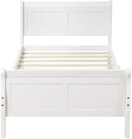 Mera Wood Twin Bed Frame Platform Bed Mattress Foundation with Headboard/Footboard/Wood Slat Support (White)