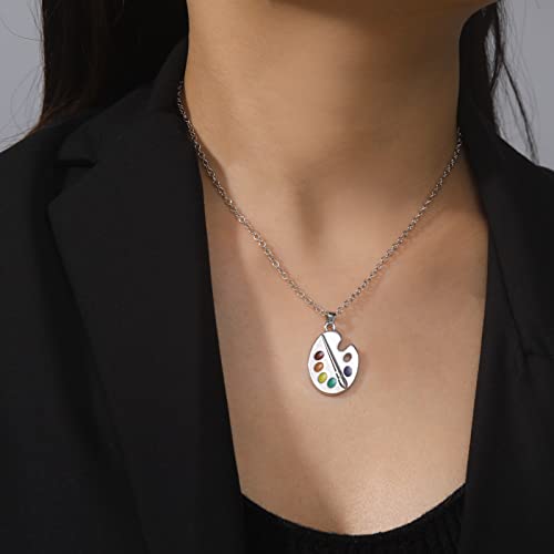 Trendy Enamel Artist Paint Palette And Brush With Thin Pendant Necklace Gifts Jewelry For Women & Girls #TOP1