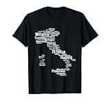 Italy Map Silhouette Towns Cities Rome Milan Travel Europe T-Shirt