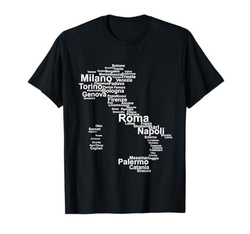 Italy Map Silhouette Towns Cities Rome Milan Travel Europe T-Shirt