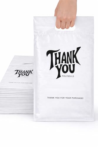 POLYSELLS Thank You Poly Mailers 10x13 inches 100 Pcs Waterproof Self-Sealing Shipping Bags with Handle for Clothing