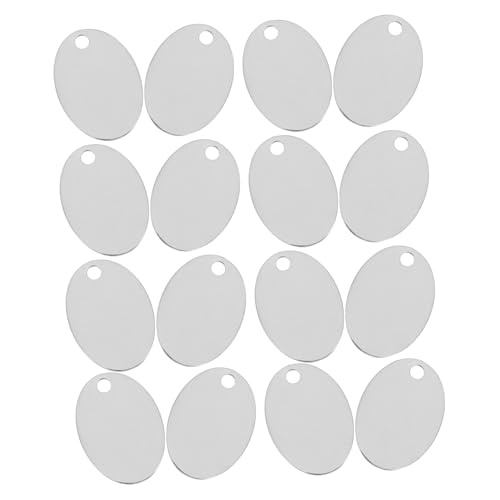 SKISUNO 25個ステンレス製キーホルダー属タグ 耐摩耗オーバル形刻印用無地プレート 名入れ用ペンダント 整理整頓向けメタルキーリング