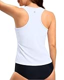 G Gradual Tankini Tops for Women High Neck Swim Top Racerback Bathing Suit Tops Modest Swimsuits Tank Top Only No Bottom(White,L)