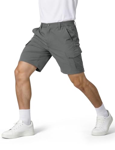 IGOLUMON Kurze Hosen Herren Cargo Shorts Sommer Stretch Kurze Arbeitshose Leichte Bermuda für Angeln & Golf Wanderhose mit Zip-Taschen Schnelltrocknend Grau 50 (34W/9L)