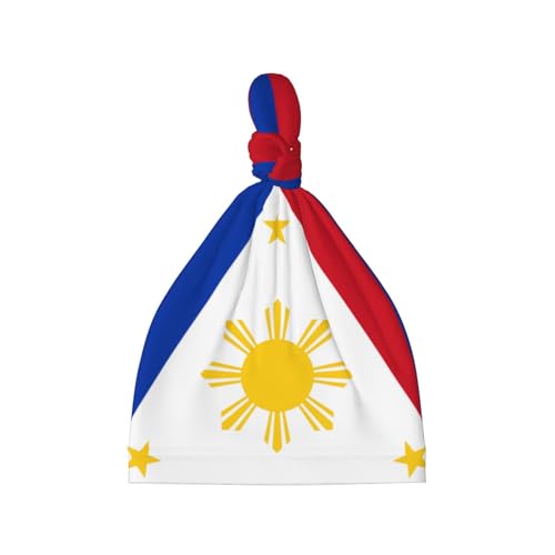 Newborn Baby Hat, Philippine Flag Print Soft Top Knot Beanie Cap, Cute Baby Headwear for 0-6 Months Black