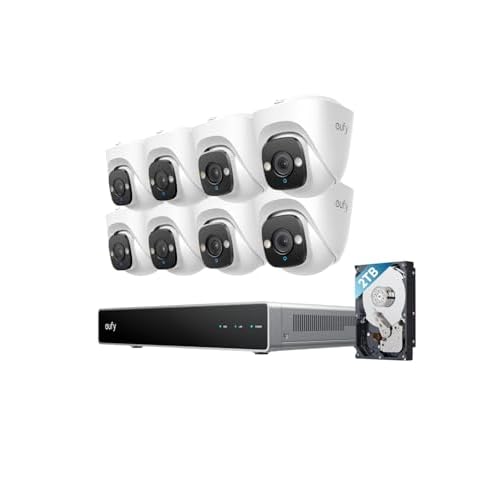 eufy PoE NVR Security System E41,24/7 Recording,16CH, 2TB HDD, 8 4K Turret Cams, Wired Outdoor Cam, 4K UHD, 122° FOV, Color Night Vision, AI Detectio
