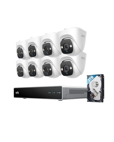 Image of eufy PoE NVR Security System E41,24 /7 Recording,Up to 16CH, 2TB HDD, 8 4K Turret Cams, Wired Outdoor Cam, 4K UHD, 122 FOV, Color Night Vision, AI Detection, Red and Blue Strobe