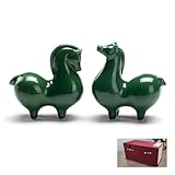 DFJLWKE Small Horse Statue,Green Sculpture for Office & Home Decor,2pcs Ceramic Ornament for Horse Lovers