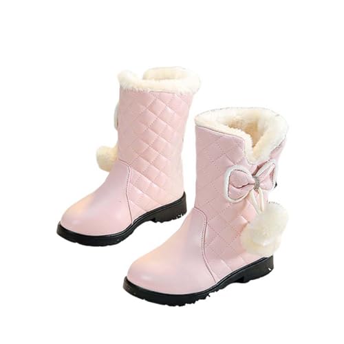 Girls Cute Fuzzy Lined Princess Boots Winter Warm Thick Snow Shoes Fashion Bowknot Mid Calf Boots