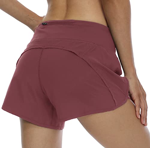 LastFor1 Women's Running Shorts 4" Workout Shorts Quick Dry Lightweigh with Liner Back Zipper Pocket for Athletic Gym Dark Pink XL