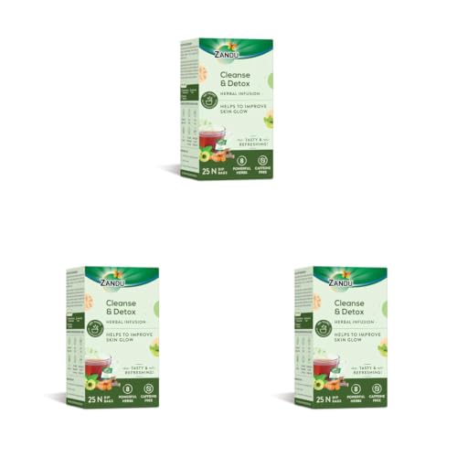 Image of Zandu Cleanse & Detox Herbal Infusion: Use This Tea Bag To Give Your Body The Gift Of Good Health |Helps Improve Skin Glow & Detoxifies The Body (25 Tea Bags), Green Tea, 90 Gram (Pack of 3)
