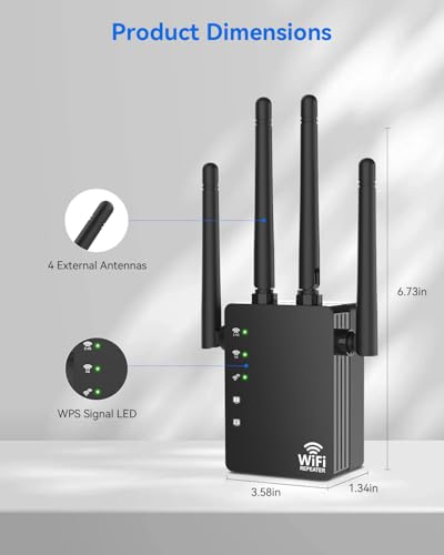 image for GEYILO WiFi Extender with 4 Antennas 1200Mbps - Dual Band 5GHz/2.4GHz,