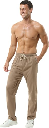 HOEREV Men Casual Strandhosen Leinen Hose – Bild 4