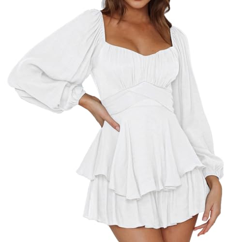 Piratenkostüm Damen Piratenkleid Sommerkleid mit Puffärmel und Eingenähte Shorts Jumpsuit Kleid Flowy Layered Schulterfreies Kleider Partykleid...