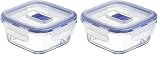 Luminarc Pure Box Active Recipiente Cuadrado Hermético Vidrio 10cm - 38cl Bicolor (Paquete de 2)