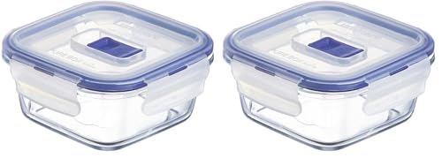 Luminarc Pure Box Active Recipiente Cuadrado Hermético Vidrio 10cm - 38cl Bicolor (Paquete de 2)