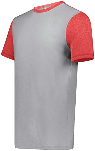 Augusta Sportswear Boys' Youth Gameday Vintage Ringer Tee, Grey Heather/Scarlet Heather, X-Large