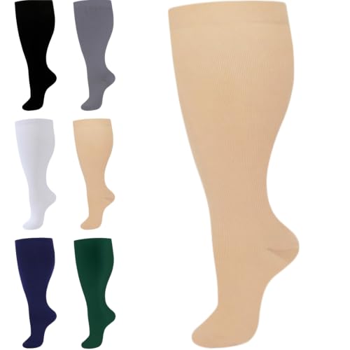 Everstride Original Wide Compression Socks, Knee High for Women & Men (Beige,2XL)