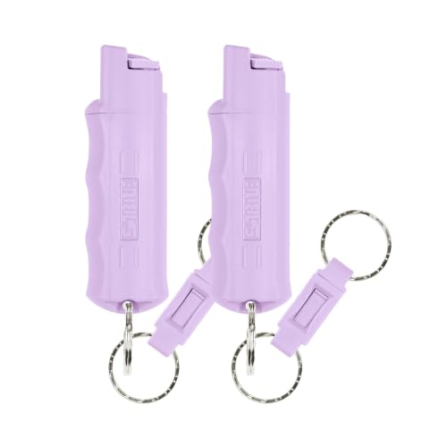 Image of Sabre Pepper Spray with Quick Release Keychain for Self Defense - Maximum Police Strength OC Spray with UV Marking Dye, Twist Lock Safety, Finger Grip, 10‑Second Spray, 14‑ft Range, Made in USA