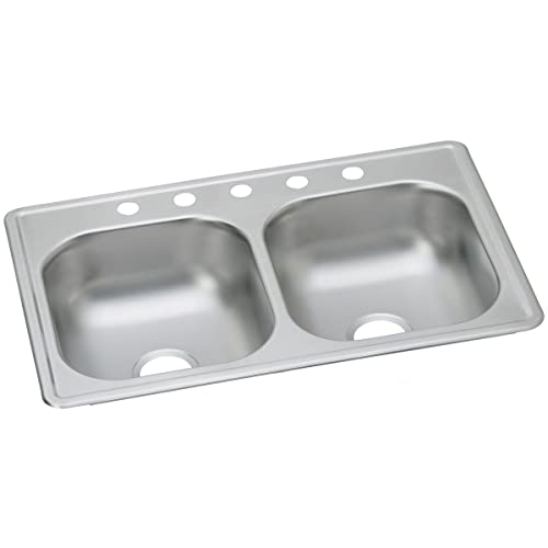Image of Dayton Stainless Steel 33 inch x 19 inch x 6-7 /16 inch, 5-Hole Equal Double Bowl Drop-in Sink