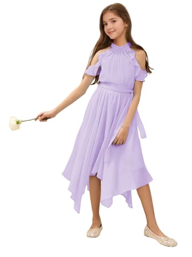 MCieloLuna Ruffle Chiffon Junior Bridesmaids Dresses Irregular Summer Boho Flower Girl Dress Halter Dance Party Sundress