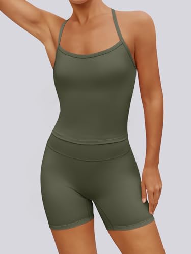 Aoysky Women's 2 Piece Buttery Soft Workout Set Padded T-Back Tank Top and High Waist Booty Gym Biker Shorts for Yoga — view 2