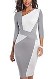 Lavado a mano HOMEYEE Vestido sin Mangas de Negocios con Contraste en Color elástico Vintage de Mujer B517 (EU 38 = Size M, Blanco + Gris-L)