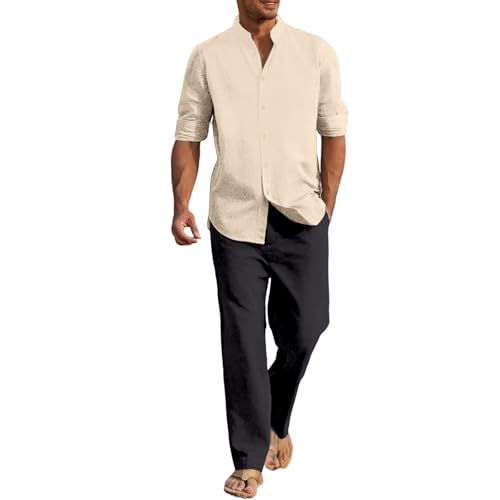 Camisa de manga larga de lino de alta calidad y pantalón cómodo premium