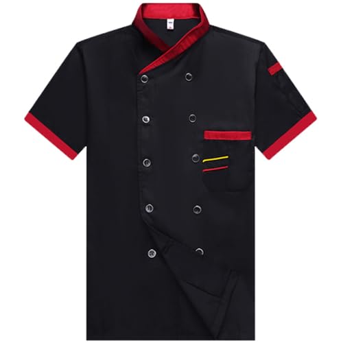 Unisex Chef Coat for Men Women Works Chef Jacket Short Sleeve Crewneck Button Down Uniform Pocket T Shirts