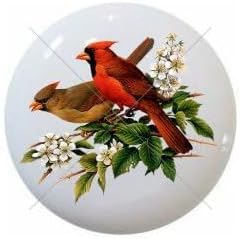 Cardinal Red Birds Images on 1.5" White Decorative Glossy Ceramic Cabinet Drawer Pull KNOBS (06)