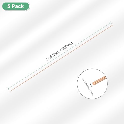 M METERXITY 5-Pack Kupfer Rundstange 1mm Durchmesser 11.81 Zoll Länge T2 Lager Massivstange Drehmaschine Stange Für Metallhandwerk DIY/Gartenbau/Industrie/Dekoration Reine Kupferröhre