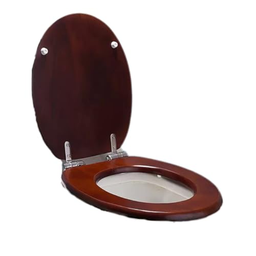 AKFJP 便座 木製 バスルーム ゆっくり閉まる 交換式 永続的な光沢 取替え用 トイレ用品 標準サイズ お手入れが簡単 素早い分解と簡単な掃除 低速降下式 低速降下式-ブラウン