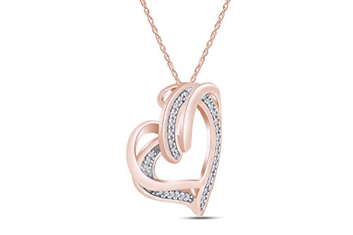 AFFY Round Cut White Natural Diamond Double Heart Pendant Necklace In 14K Gold Over Sterling Silver (0.10 cttw, I-J Color, I2-I3 Clarity) With 18" Chain2