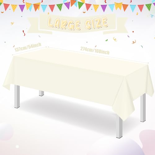 Image of 32 Pack Beige Plastic Tablecloth for Rectangle Tables, Premium Decorative Ivory Disposable Table Cloths for Parties, Rectangle Cream Party Table Cover for Birthday Wedding Baby Shower, 54x108 Inch