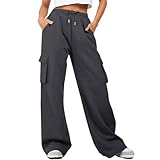Conjunto casual de talla grande para mujer, pantalones deportivos sueltos de cintura alta con bolsillos, gris oscuro, 3XL