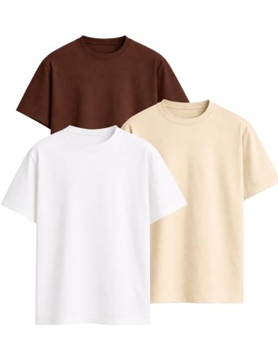 Image of VEL Plain Heavy GSM Cotton Oversized T-Shirt Baggy Fit Drop Shoulder Half Sleeves Round Neck Solid Pure 100% Cotton T-Shirt for Men (Pack of 3)