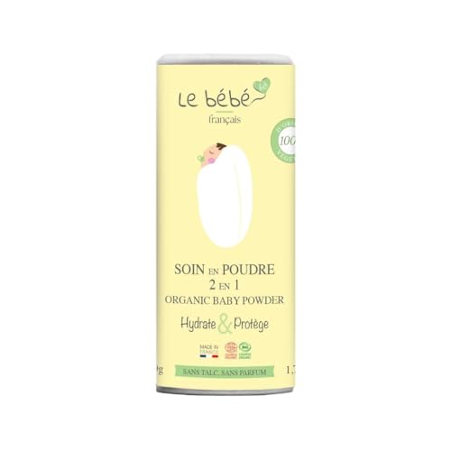 Le Bébé Français - Cuidado en polvo orgánico 2 en 1 - Sin talco - Change Pliegues Baño lácteo, Natural hidrata y protege - Alternativa vegetal sin talco de avena coloidal y almidón de arroz - Piel