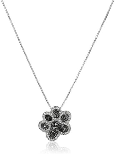 Amazon Collection Sterling Silver Black and White Diamond Dog Paw Pendant Necklace (1/10 cttw), 18"