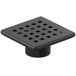 GURU USA Evo Lite Plus Square Stainless Steel Shower Drain with ABS Base & Hair Strainer, Bathroom Accessories for Shower Floor Drainage, Plus Nero