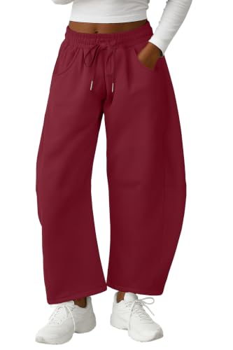 Image of Lepunuo Barrel Sweatpants Women Casual Baggy Elastic Waisted Pants Wide Leg Gym Trousers with Pockets