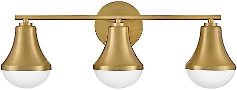 Lark Haddie 85513LCB Modern Three-Light Bath Vanity, Fixture Mounts Up or Down, Shades Secured in Place, Lacquered Brass