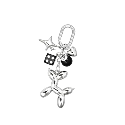 Zosutetoxo 2stück Plata Globo Perro Colgante de Bolsos: Diseño Y2K con Dados y Estrellas, Colgante de Moda para Mujeres como Encanto de Bolsos