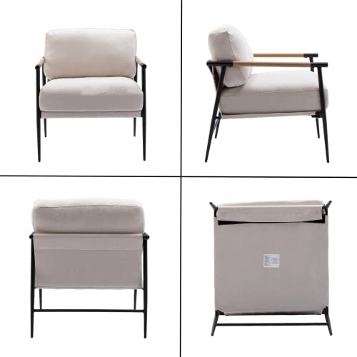 CIMOTA Modern Accent Chairs Set of 2, Comfy Armchair Chenille Fabric Living Room Chair with Metal Frame, Upholstered Leisure Chairs with Thick Cushion for Living Room Bedroom Balcony, Beige - image 6