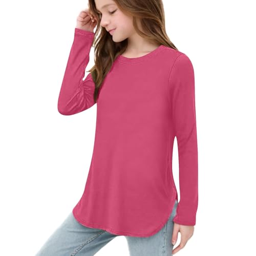 Girls Long Sleeve Tunic Tops Curve Hem Crewneck Soft Shirts Side Slit Tee Loose Shirt Blouses Personalized Clothing