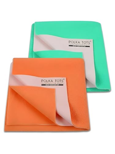 Image of POLKA TOTS Premium Waterproof Dry Sheet for New Born Baby | Extra Absorbent Bed-Cot Protector Mat | Water Proof Sheets for Kids Urine | Rubber Sheet for Adult & Toddlers | 70 X 100 CM M (Pack of 2)