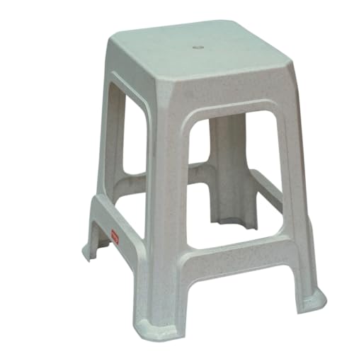 Image of Premium Plastic Stool for Indoor & Outdoor Sitting Stool | 140kg Load Capacity | Heavy-Duty Stackable Stool for Home, Office & Garden | 56 x 37 x 31 cm (Marble Gray)