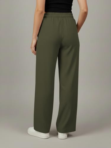 Image of Leriya Fashion Women Relaxed Fit Wide Leg Trousers | Malai Cottage Elastic Drawstring Wide Leg Pants for Women | Casual Straight Lounge Pants with Pockets | Stylish Everyday Office Outfit Bottom Pant