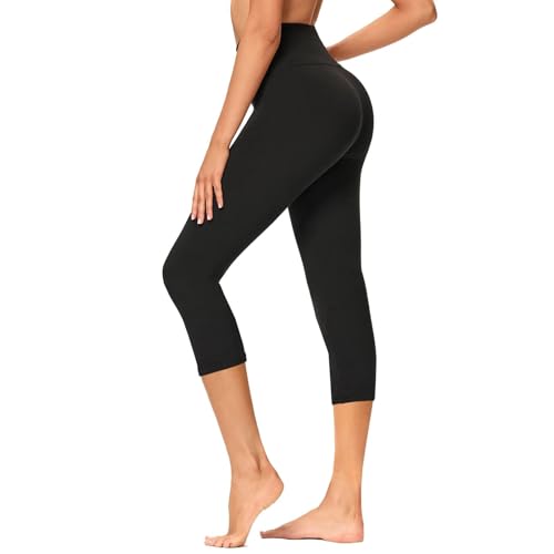 GAYHAY High Waisted Capri Leggings for Women - Soft Slim Yoga Pants for Running Cycling Workout No Pockets Small-Medium B-black