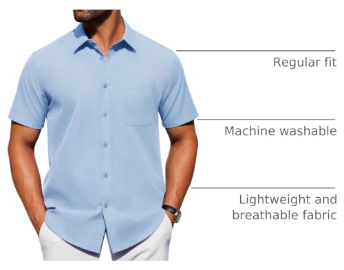 Image of Alimens & Gentle Men's Short Sleeve Dress Shirts Wrinkle Free Untucked Casual Button Down Shirt