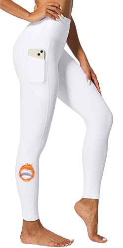 IUGA Fleece Lined Leggings Women Thermal Leggings for Women Winter Warm Tights High Waisted Hiking Yoga Pants with Pockets(Ivory, M)